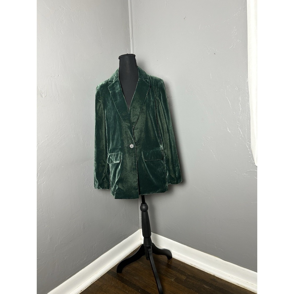 Old Navy Emerald Green Velvet Blazer SIZE S One Button Closure holiday winter